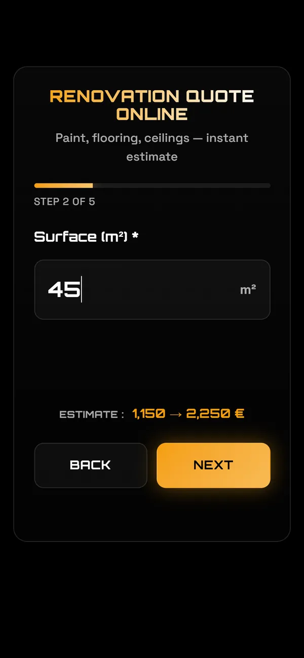 On a phone : The area, and the price appears