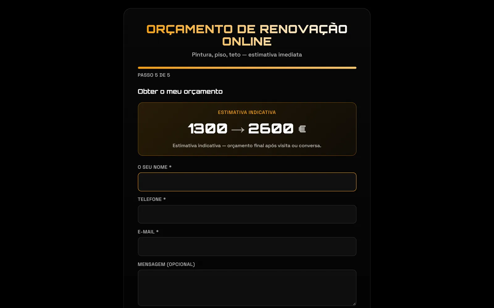 No computador : A estimativa e o pedido