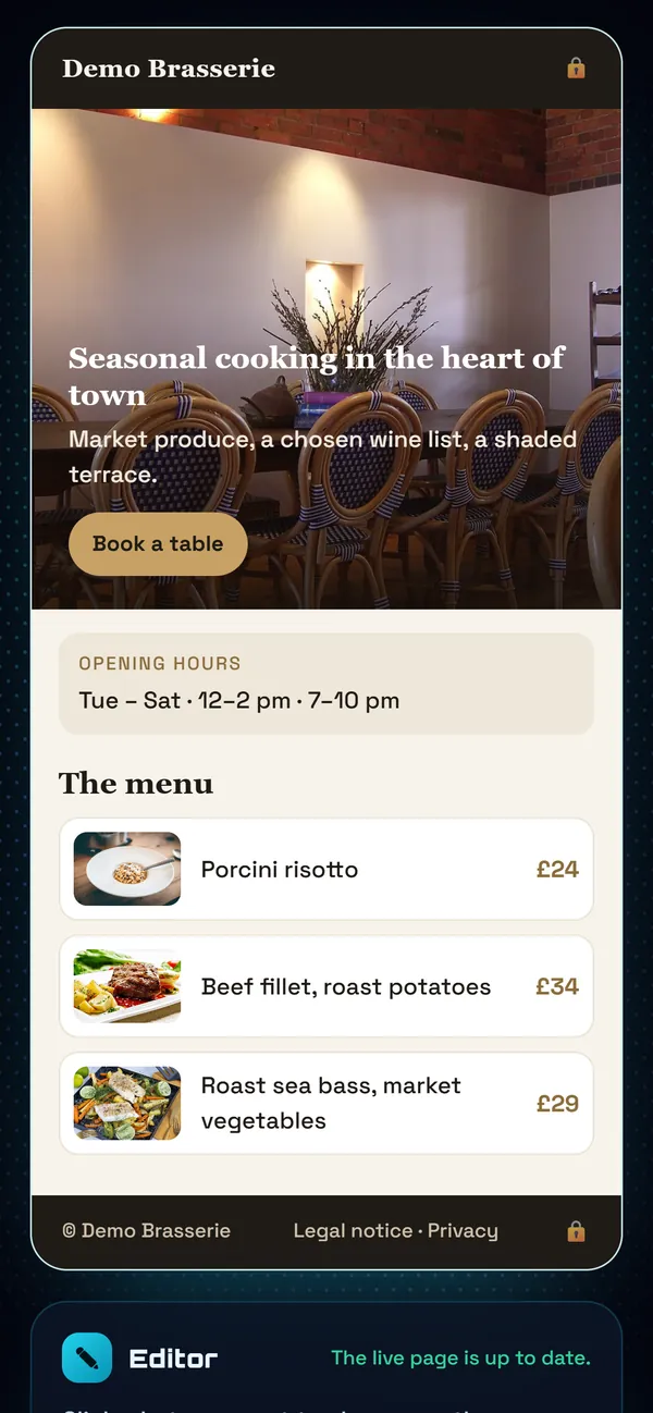 On a phone : Your page, as it is live