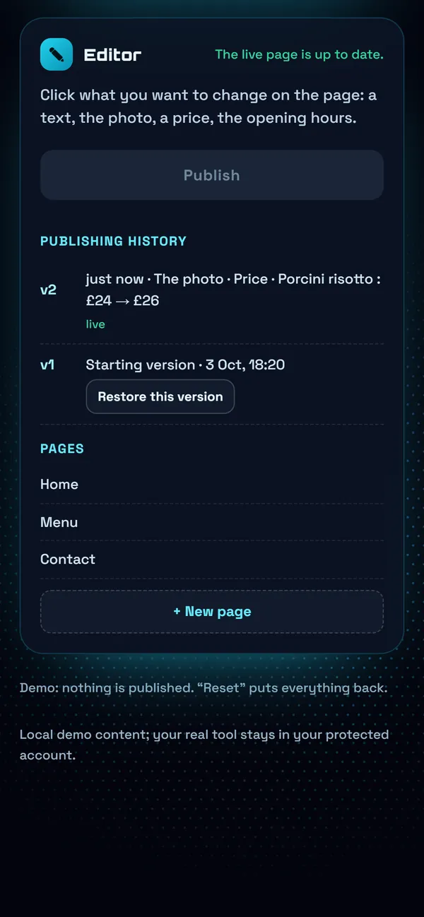 On a phone : Publish, and keep the history