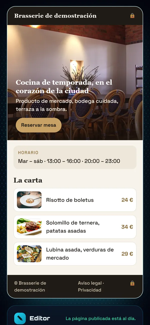 En el móvil : Tu página, tal como está publicada