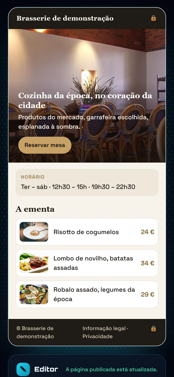 No telemóvel : A sua página, tal como está publicada