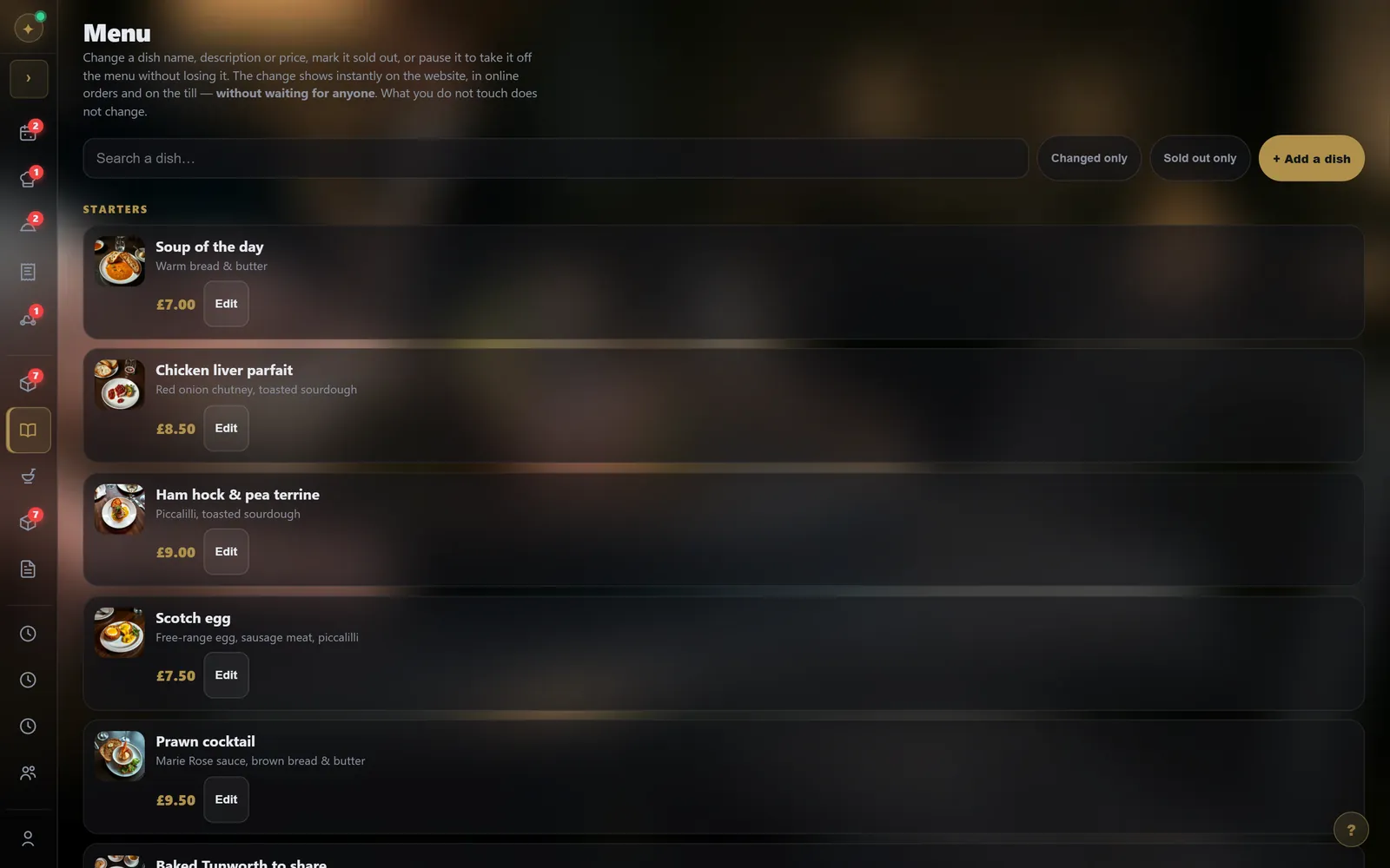 On a computer : Your menu