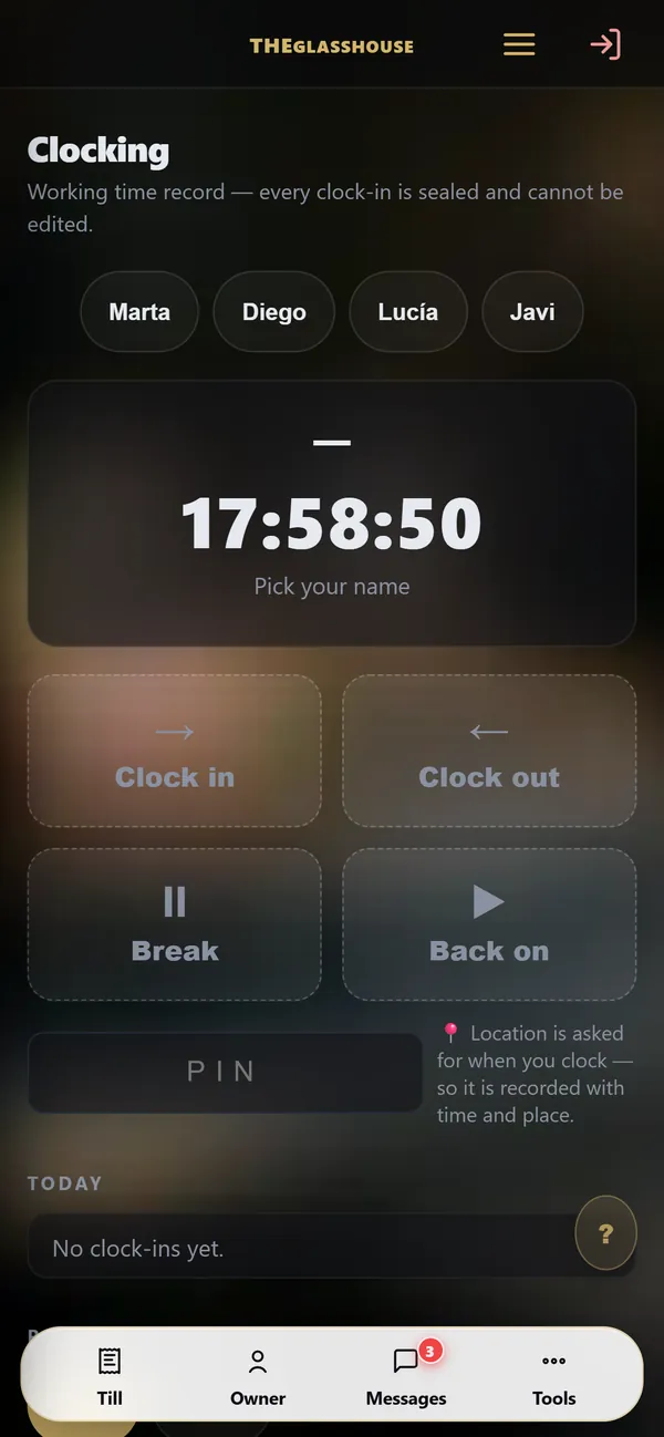 On a phone : Rota and time clock