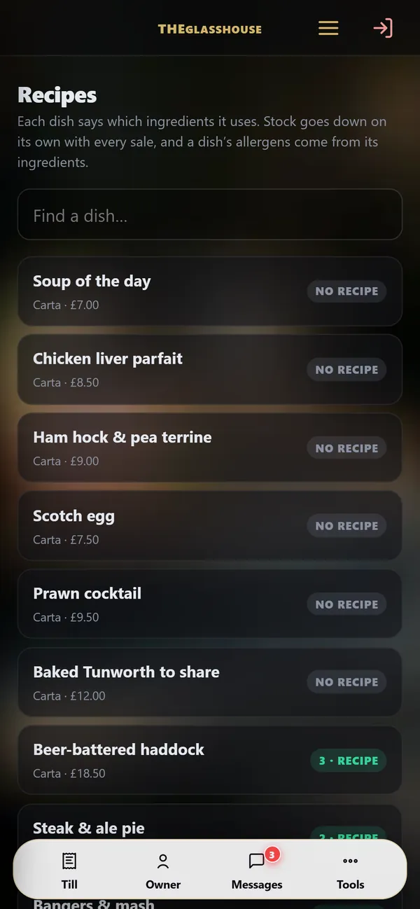 On a phone : Stock and recipes