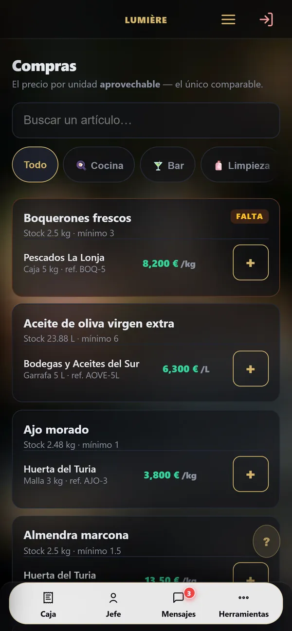 En el móvil : Compras y proveedores