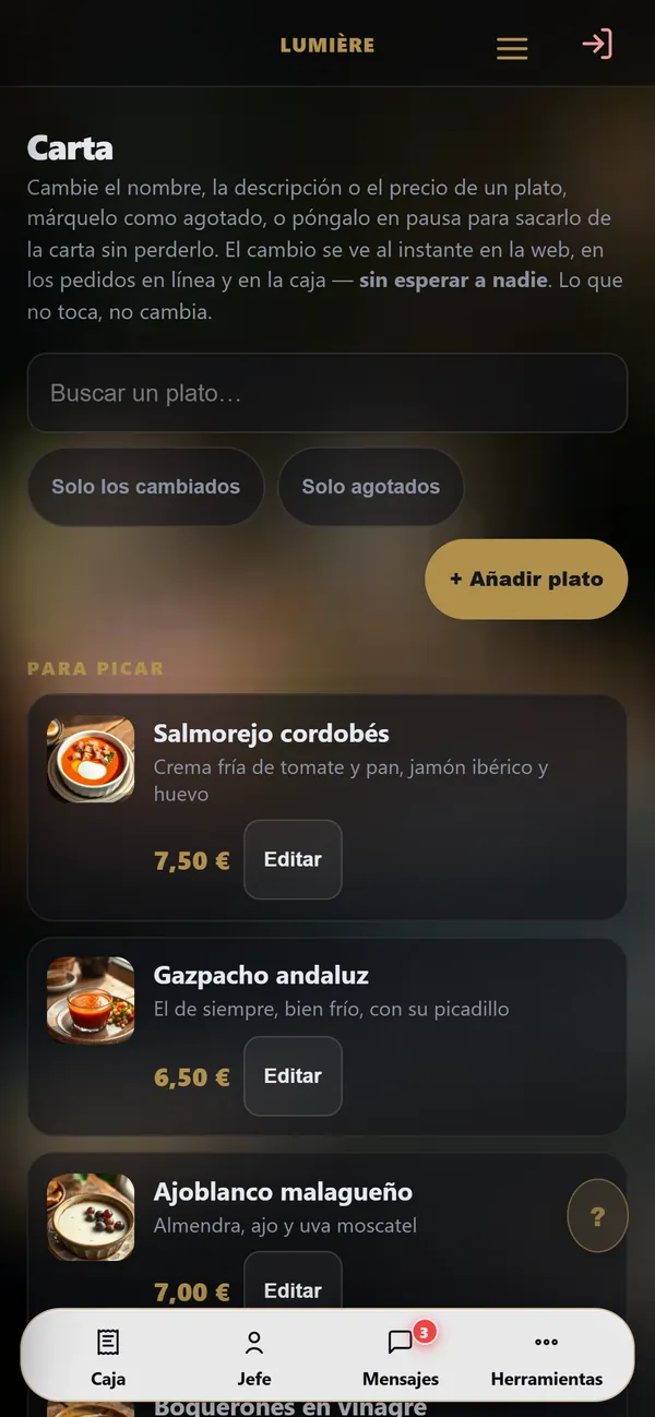En el móvil : Tu carta