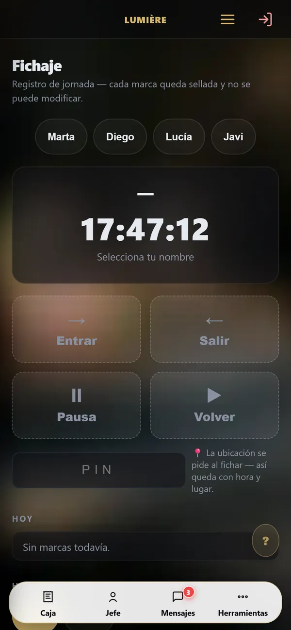 En el móvil : Turnos y fichaje