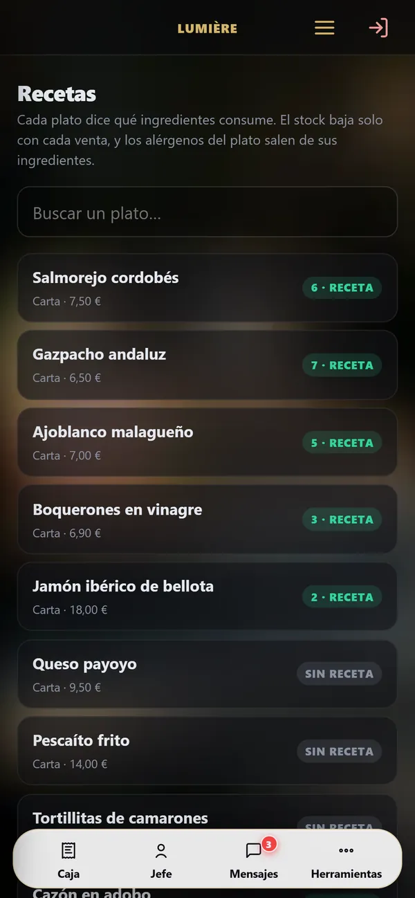 En el móvil : Stock y recetas