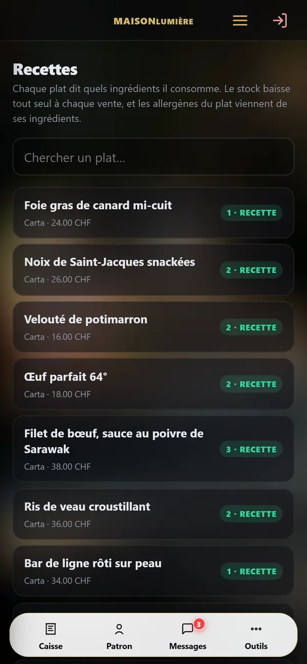 No telemóvel : Stock e receitas