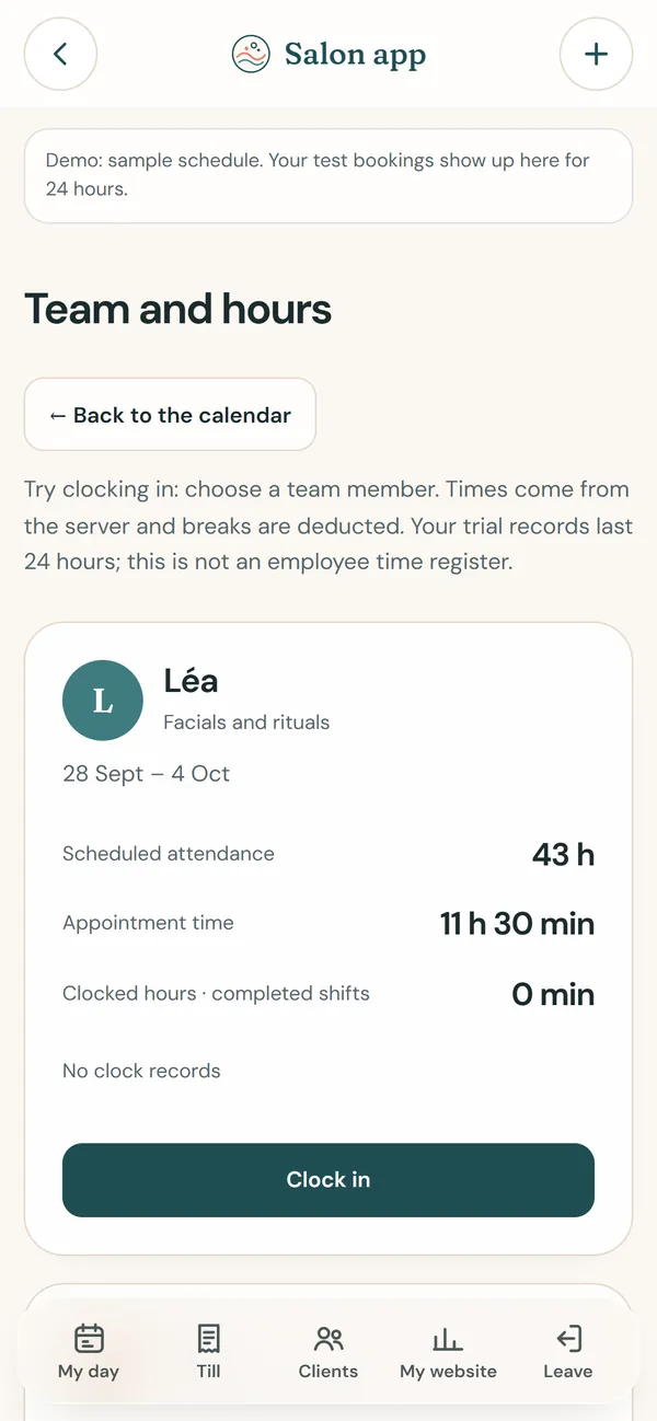 On a phone : The team and its hours