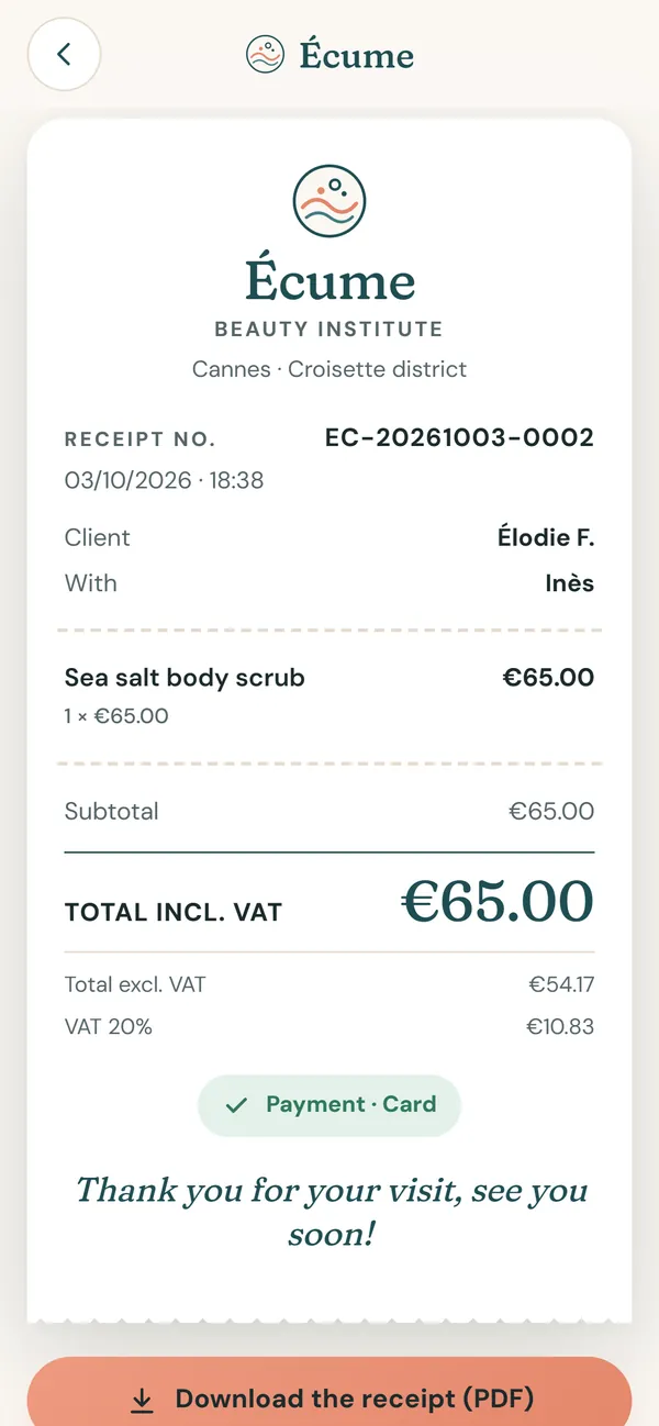 On a phone : The receipt by QR code