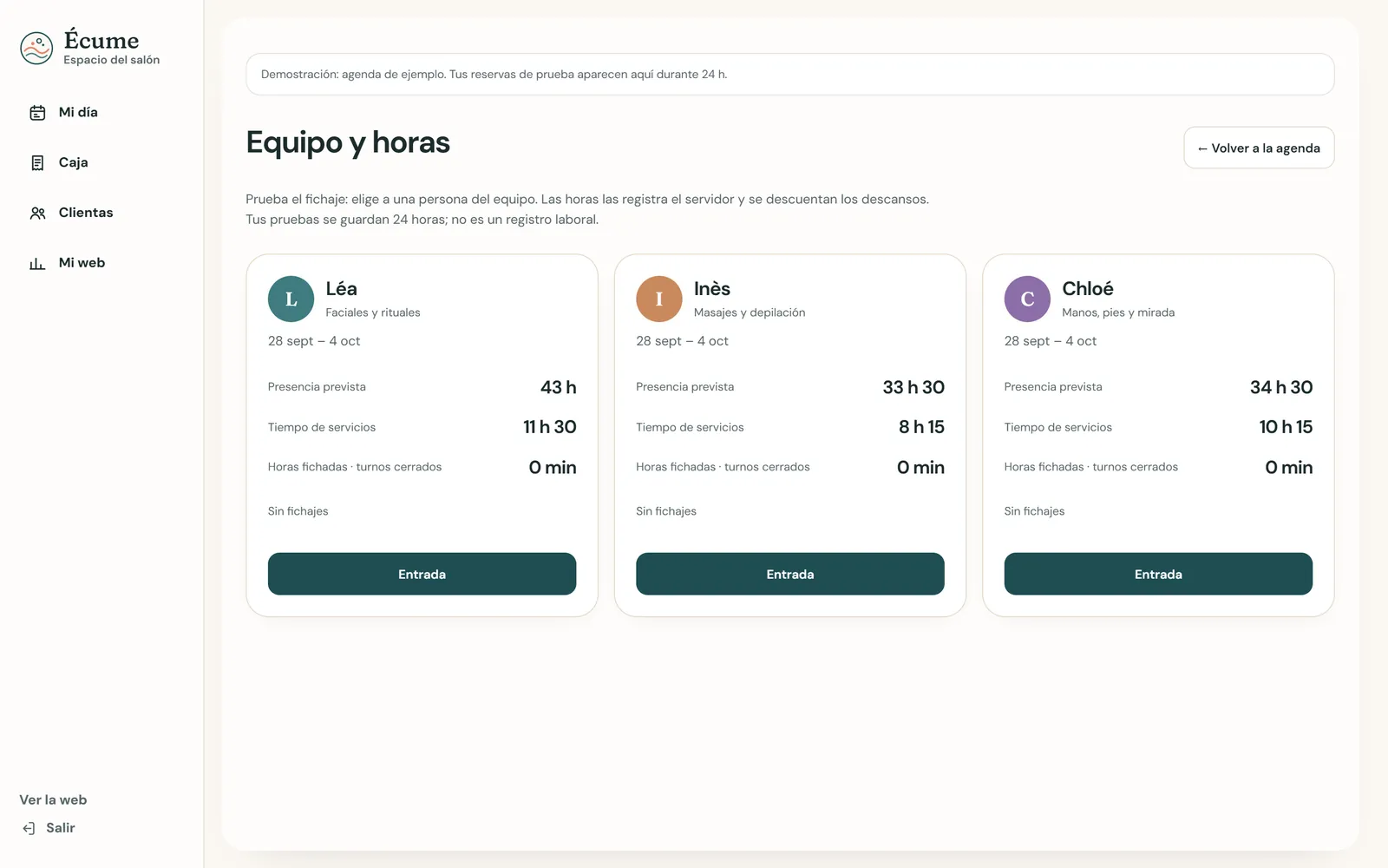 En el ordenador : El equipo y sus horas