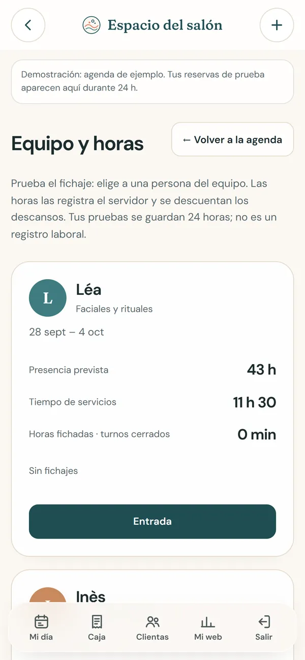 En el móvil : El equipo y sus horas