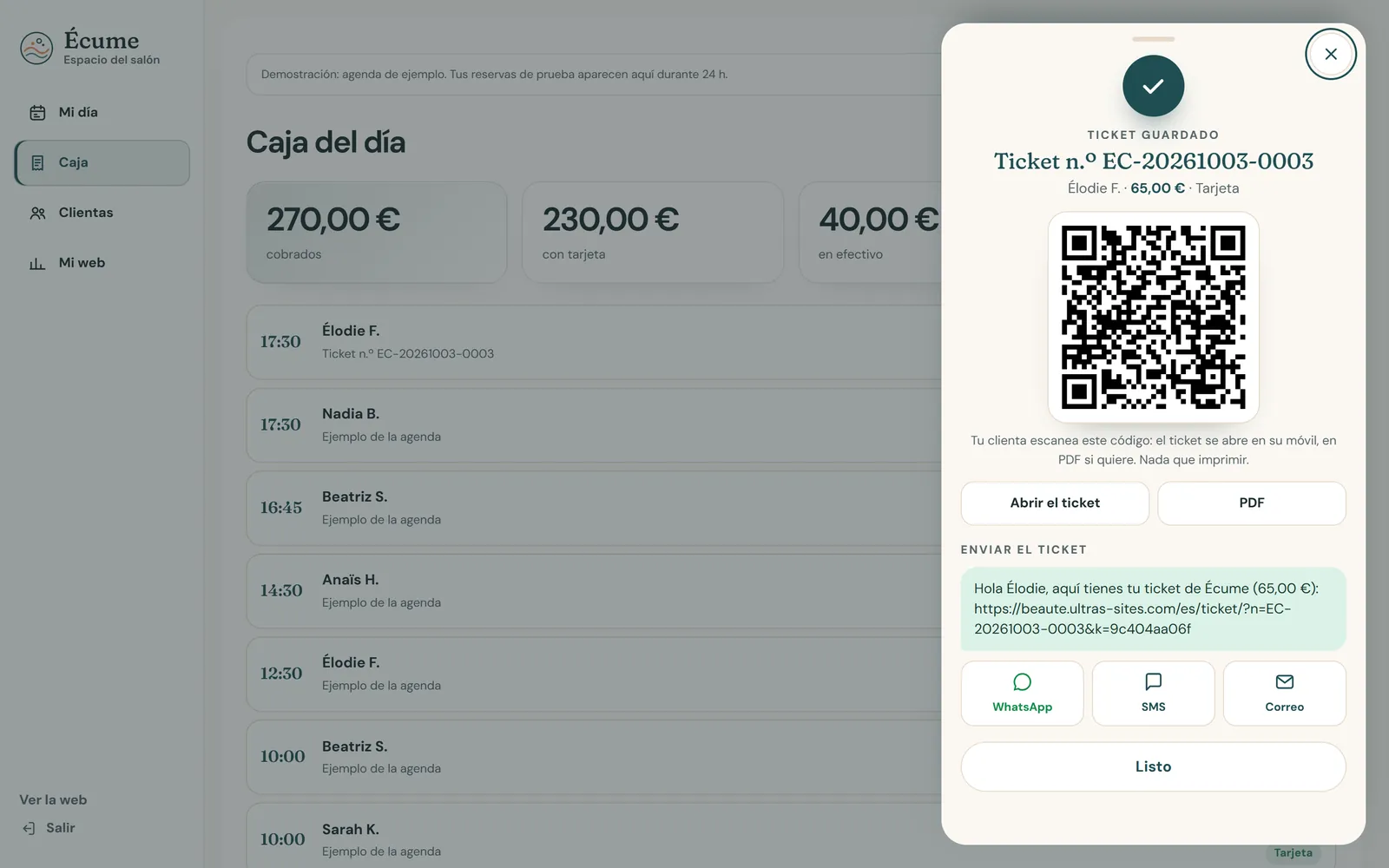 En el ordenador : El ticket por código QR