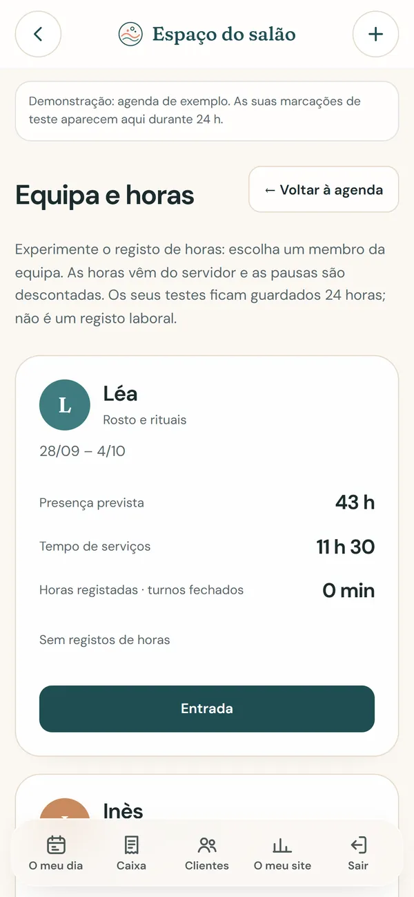 No telemóvel : A equipa e as horas