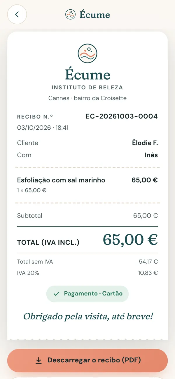No telemóvel : O recibo por código QR