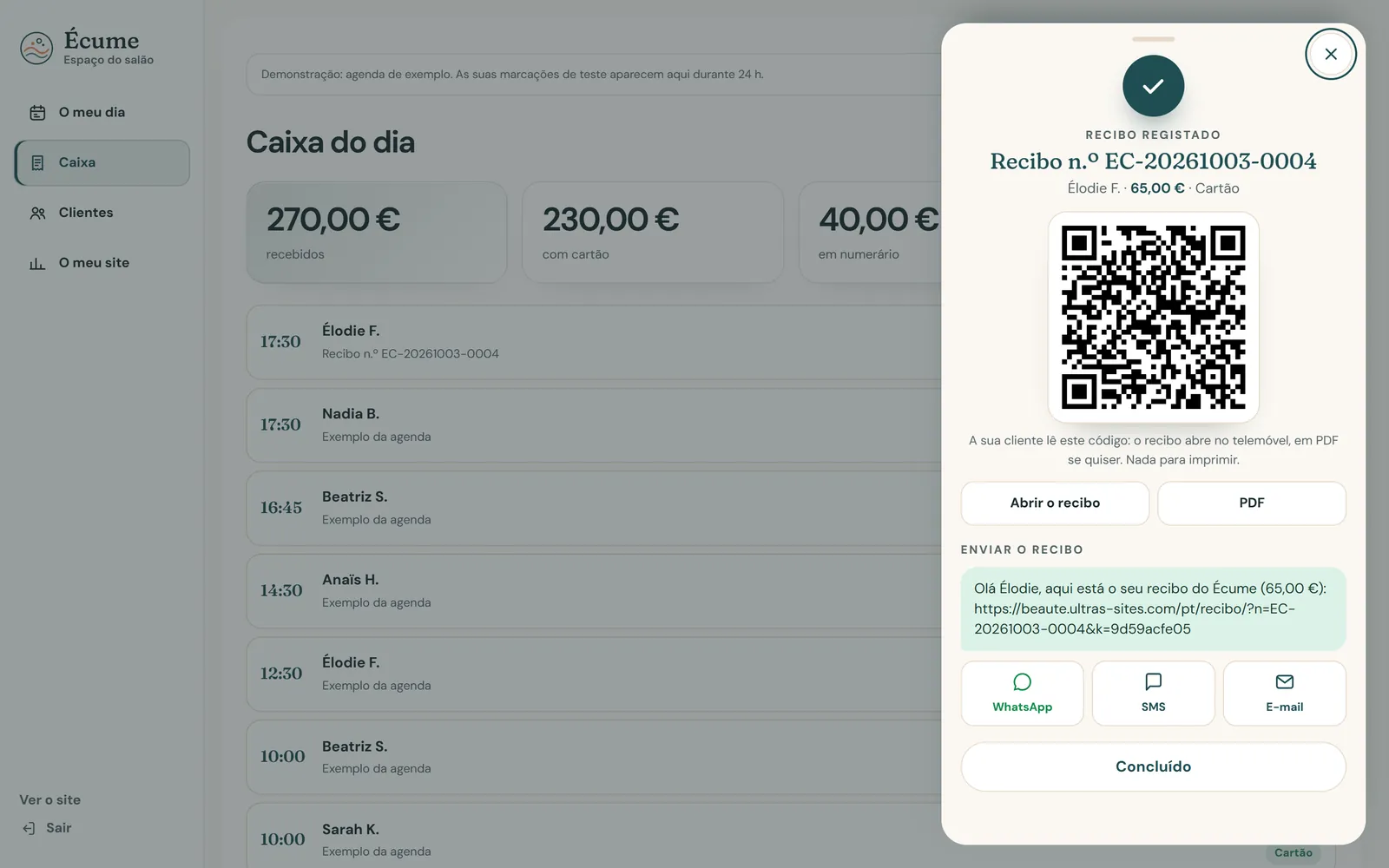 No computador : O recibo por código QR